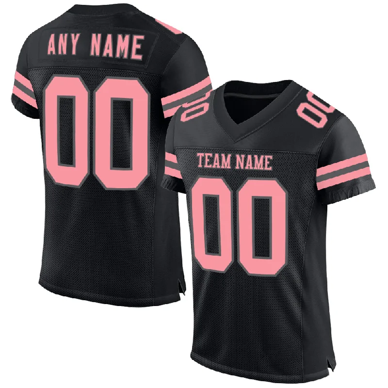 Soccer jersey with player names and numbers-Custom Black Medium Pink-Steel Gray Mesh Authentic Football Jersey