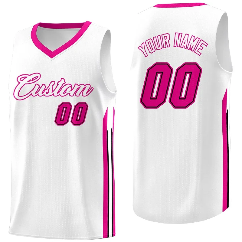 Soccer jersey with sporty designs for streetwear-Basketball jersey with sporty designs for streetwear-Custom White Pink Classic Tops Athletic Casual Basketball Jersey