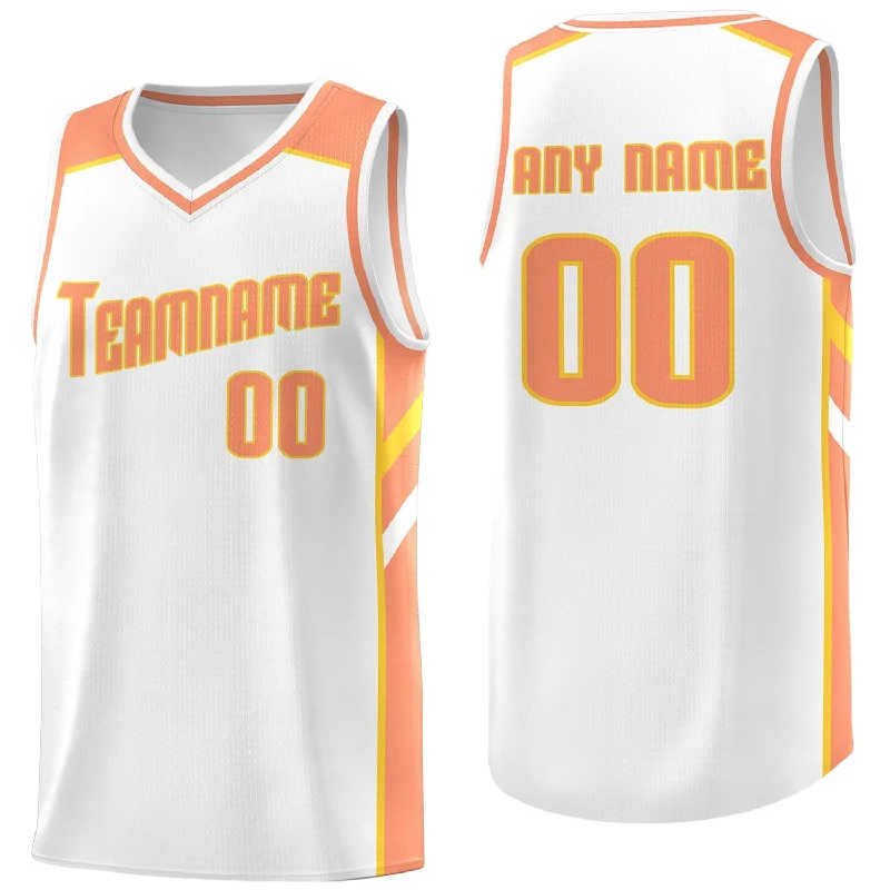 Custom soccer jersey for fan events and parades-Custom basketball jersey for fan events and parades-Custom White Orange Classic Tops Breathable Basketball Jersey