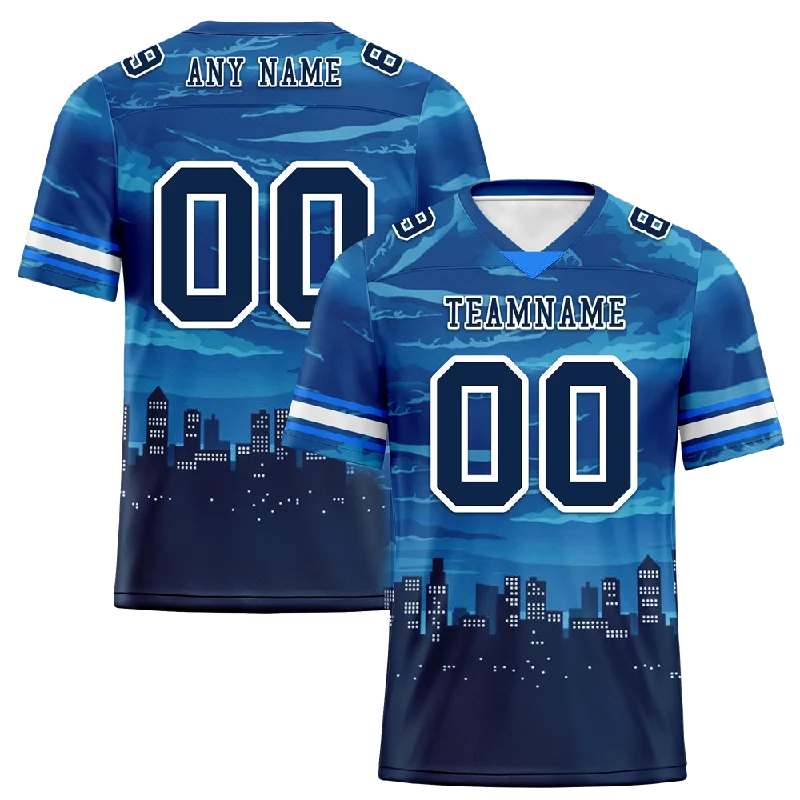 Custom soccer jersey with your favorite team-Custom Blue Graffiti Pattern Black Personalized Authentic Football Jersey FBJ02-bc0fada