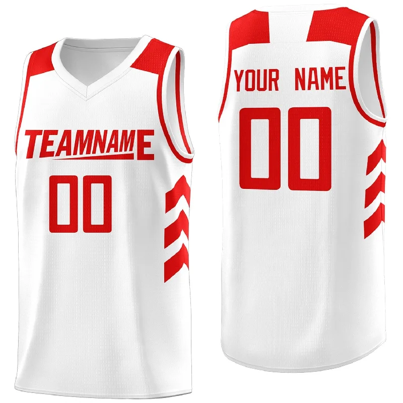 Soccer jersey for competitive players and league games-Basketball jersey for competitive players and league games-Custom White Red Classic Tops Mesh Sport Basketball Jersey