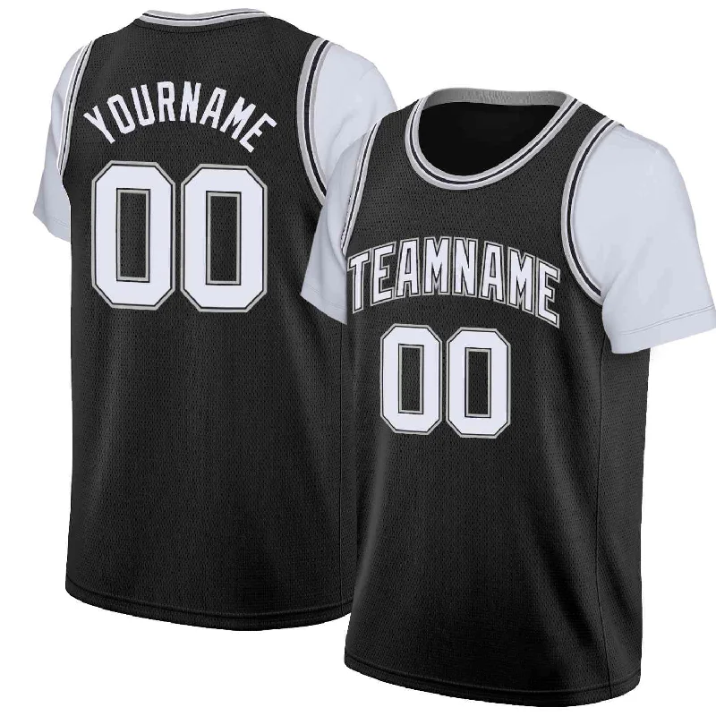 Custom soccer jersey for team bonding experiences-Custom basketball jersey for team bonding experiences-Custom Black White-Gray Classic Tops Casual Fake Sleeve Basketball Jersey