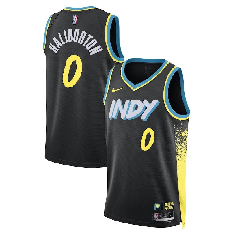 Soccer jersey with custom logo embroidery-Basketball jersey with custom logo embroidery-Tyrese Haliburton Indiana Pacers City Edition Jersey