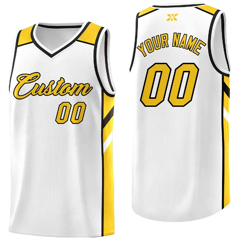 Soccer jersey with sporty designs for streetwear-Basketball jersey with sporty designs for streetwear-Custom White Yellow-Black Classic Tops Style Mesh Sport Basketball Jersey