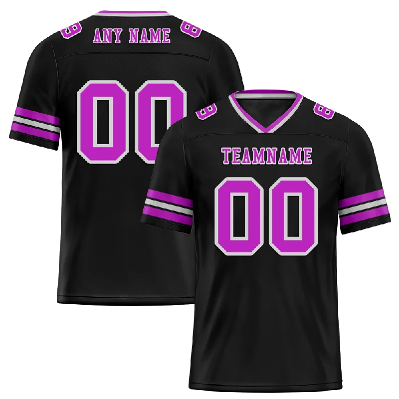 Custom soccer jersey with player name and number-Custom Black Sleeve Stripes Purple Personalized Authentic Football Jersey FBJ02-bc0f0fa