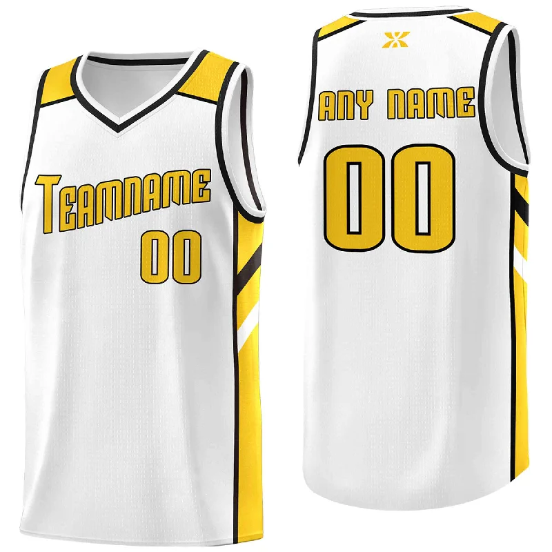 Custom soccer jersey for fans looking for style-Custom basketball jersey for fans looking for style-Custom White Yellow-Black Classic Tops Style Mesh Sport Basketball Jersey