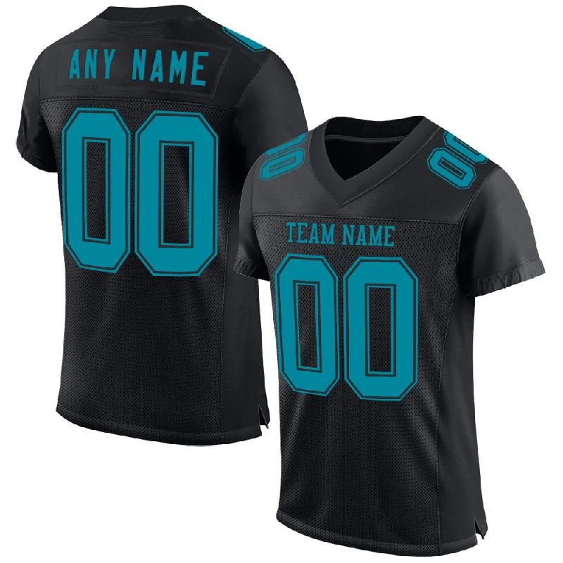 Custom soccer jersey with special fabric for comfort-Custom Black Teal Mesh Authentic Football Jersey