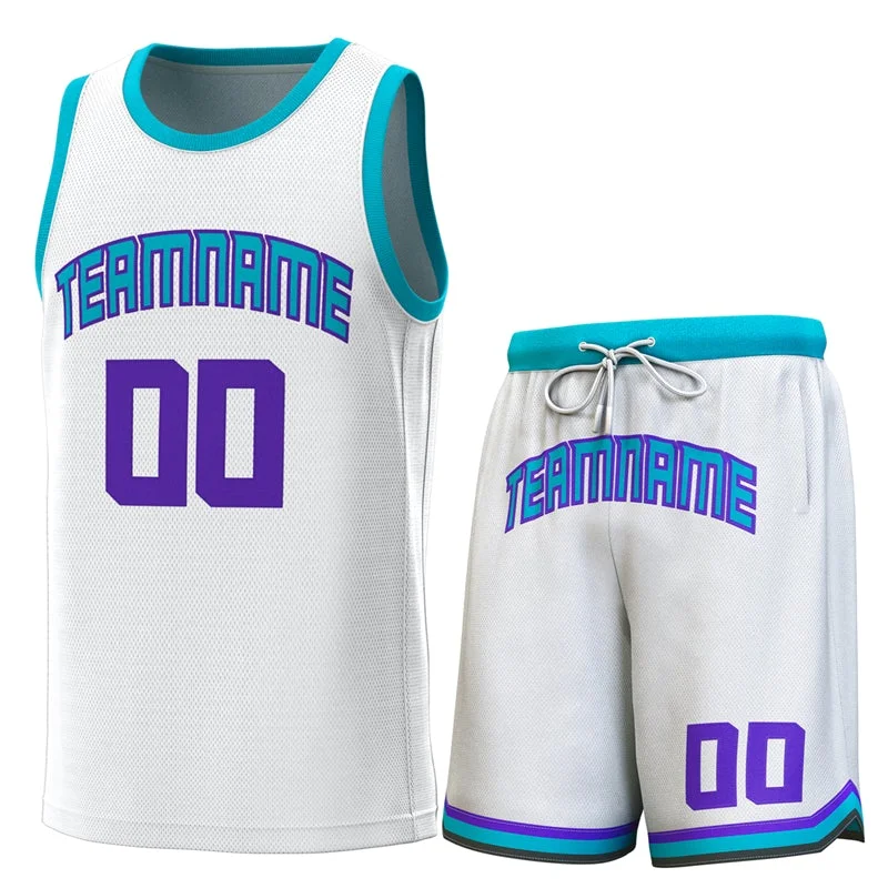 Custom soccer jersey for charity events-Custom basketball jersey for charity events-Custom White Teal Classic Sets Basketball Jersey