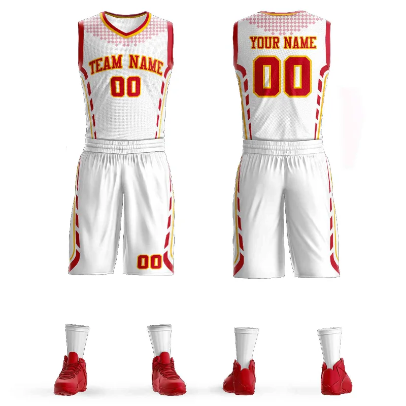 Soccer jersey with flexible and comfortable fit-Basketball jersey with flexible and comfortable fit-Custom White Red-Gold Graffiti Pattern Sets Oblique Bar Basketball Jersey