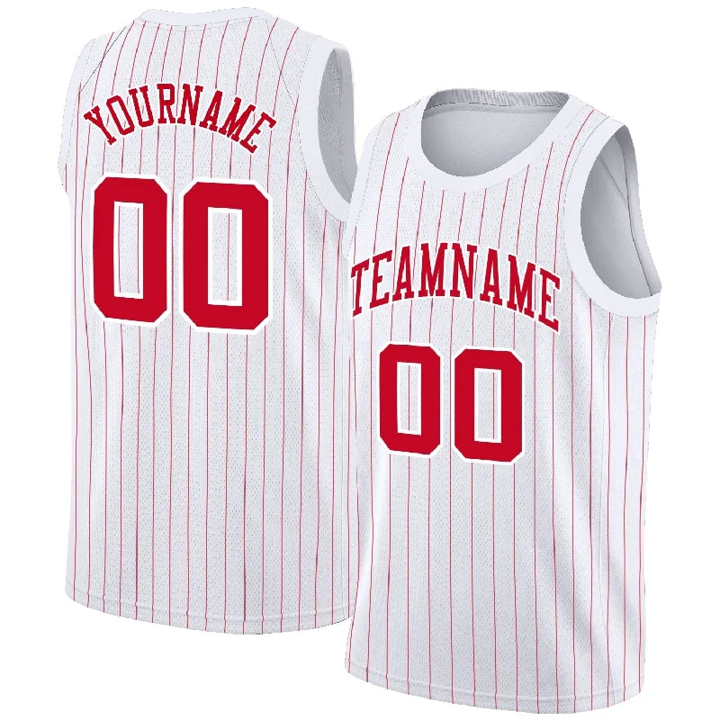 Soccer jersey for casual wear and game days-Basketball jersey for casual wear and game days-Custom White Red Stripe Fashion Tops Athletic Basketball Jersey