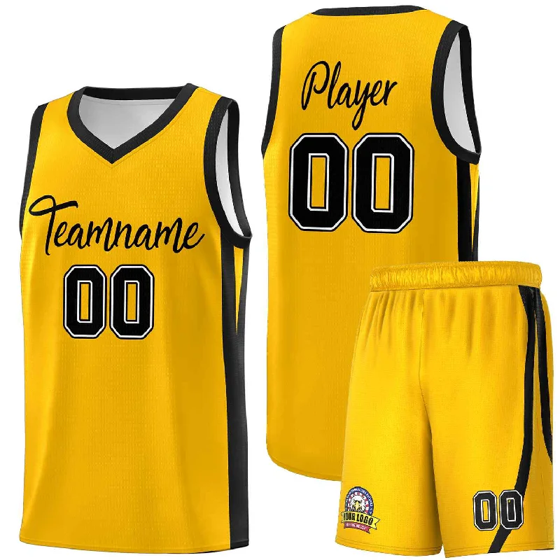 Soccer jersey with team patches and logo customization-Basketball jersey with team patches and logo customization-Custom Yellow Black Classic Sets Sports Uniform Basketball Jersey