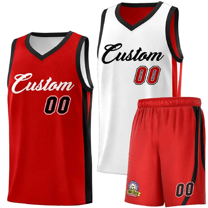 Soccer jersey with advanced fabric technology-Basketball jersey with advanced fabric technology-Custom White Red-Black Double Side Sets Men Basketball Jersey