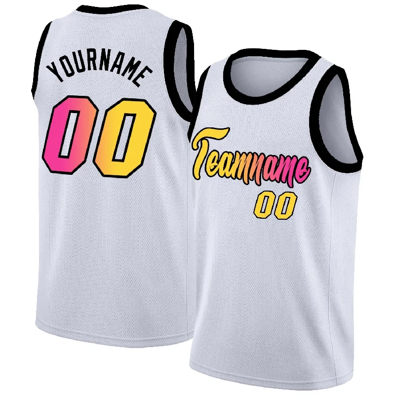 Custom soccer jersey for sports teams-Custom basketball jersey for sports teams-Custom White Pink-Black Gradient Fashion Tops Basketball Jersey