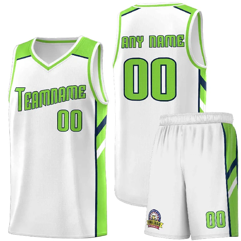 Authentic soccer jersey for collectors-Authentic basketball jersey for collectors-Custom White Neon Green-Navy Classic Sets Sports Uniform Basketball Jersey