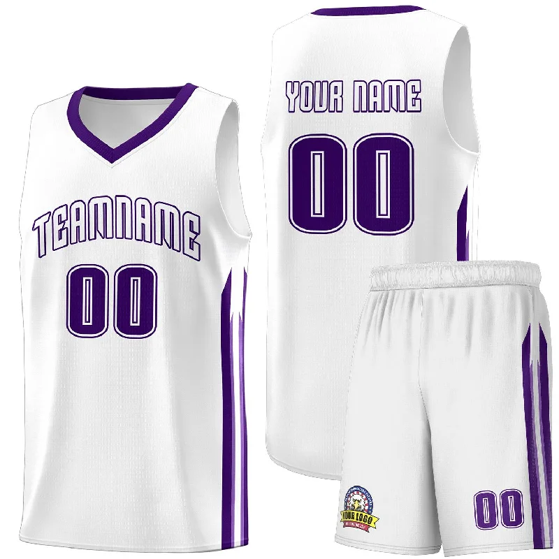 Soccer jersey for home and away games-Basketball jersey for home and away games-Custom White Purple Classic Sets Sports Uniform Basketball Jersey