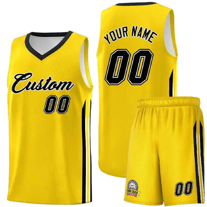 Custom soccer jersey with sleek modern lines-Custom basketball jersey with sleek modern lines-Custom Yellow Black-White Classic Sets Sports Uniform Basketball Jersey