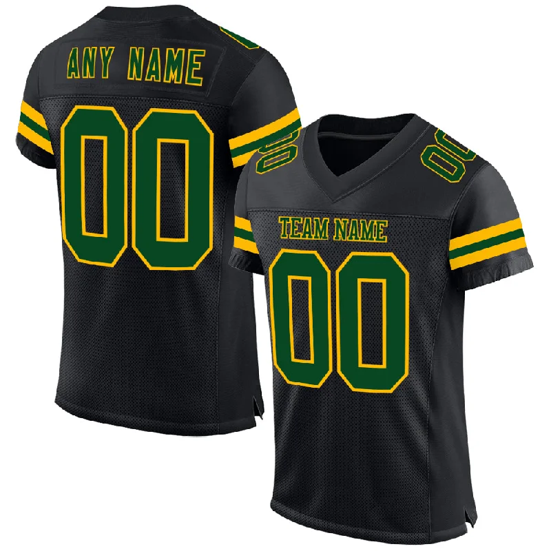 Personalized soccer jersey with team-specific logos-Custom Black Green-Gold Mesh Authentic Football Jersey