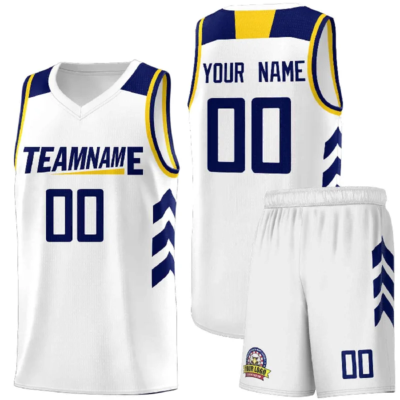 Soccer jersey for high school teams-Basketball jersey for high school teams-Custom White Navy Classic Sets Sports Uniform Basketball Jersey