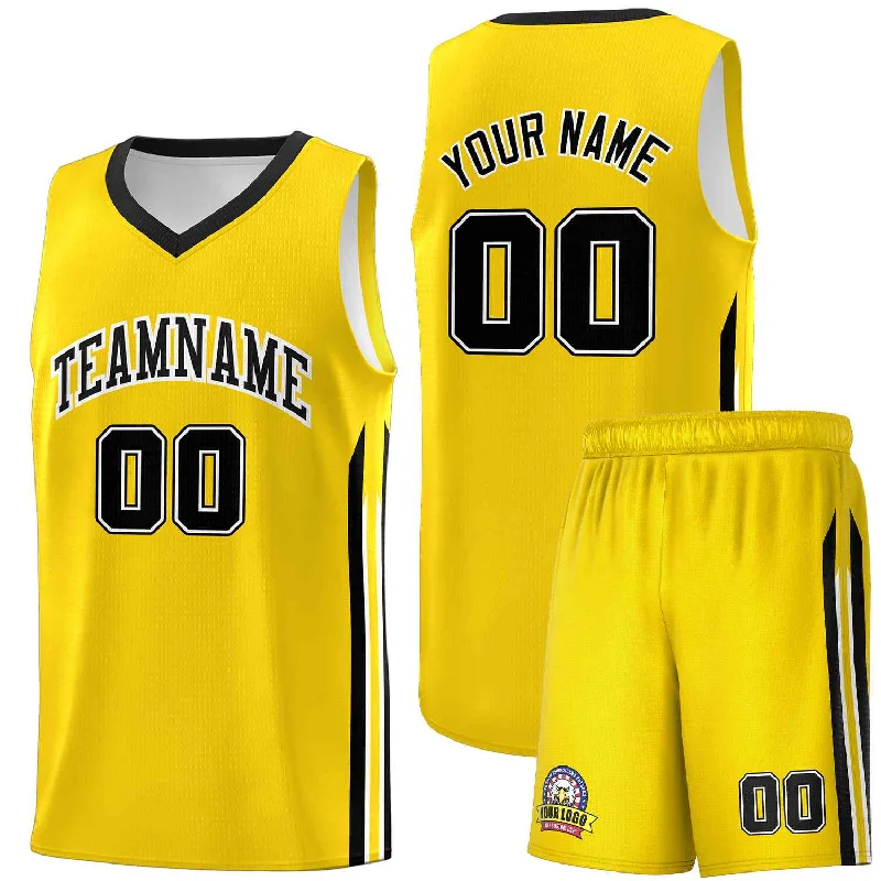 Personalized soccer jersey with player names and designs-Personalized basketball jersey with player names and designs-Custom Yellow Black-White Classic Sets Sports Uniform Basketball Jersey