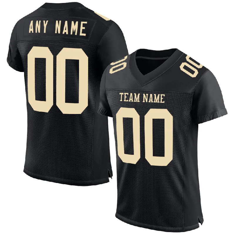 Custom soccer jersey with embroidery and design choices-Custom Black Cream Mesh Authentic Football Jersey