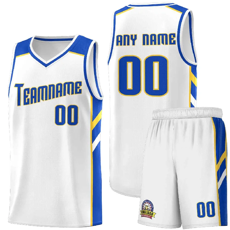 Soccer jersey with retro team design for collectors-Basketball jersey with retro team design for collectors-Custom White Royal-Yellow Classic Sets Sports Uniform Basketball Jersey