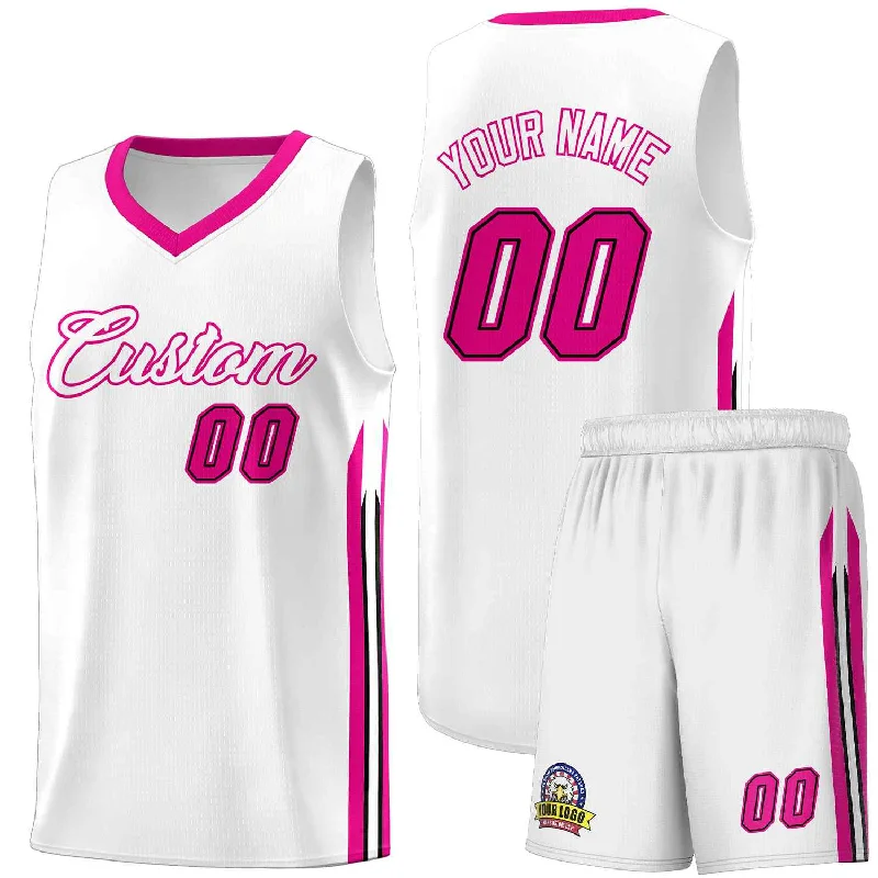 Custom soccer jersey with contemporary designs-Custom basketball jersey with contemporary designs-Custom White Pink Classic Sets Sports Uniform Basketball Jersey