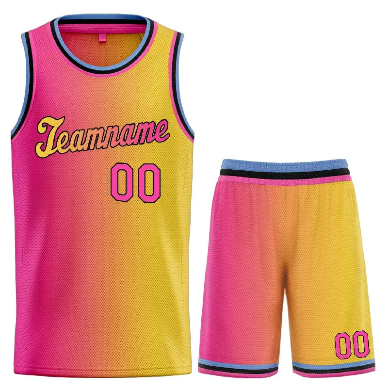 Personalized soccer jersey with custom sleeve options-Personalized basketball jersey with custom sleeve options-Custom Yellow Pink-Black Gradient Fashion Sets Sports Uniform Basketball Jersey