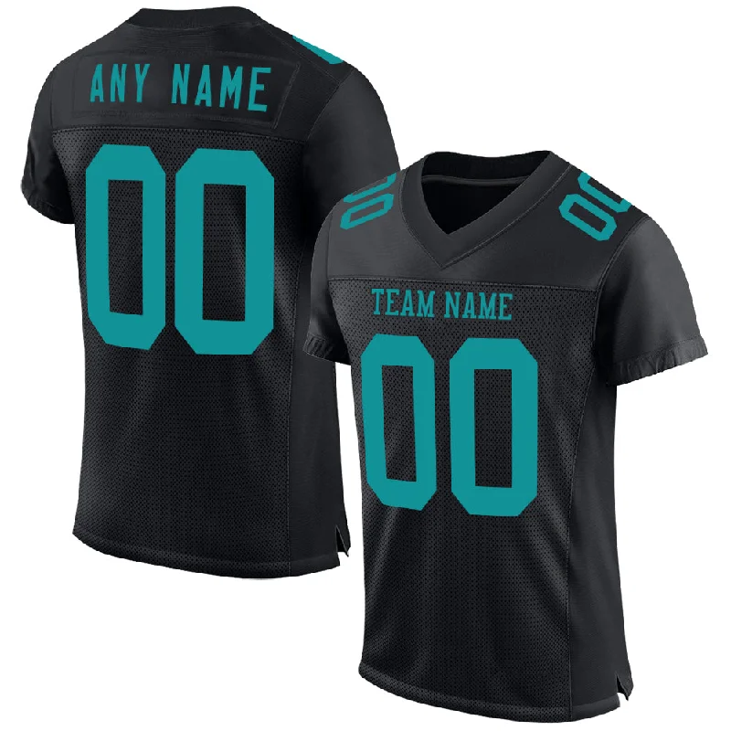 Soccer jersey with retro team design for collectors-Custom Black Teal Mesh Authentic Football Jersey