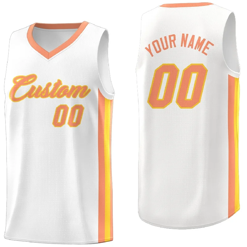 Personalized soccer jersey for a unique look-Personalized basketball jersey for a unique look-Custom White Orange Classic Tops Men/Boy Athletic Basketball Jersey