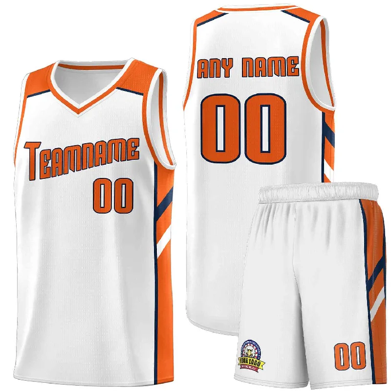 Soccer jersey with custom team branding-Basketball jersey with custom team branding-Custom White Orange-Navy Classic Sets Sports Uniform Basketball Jersey