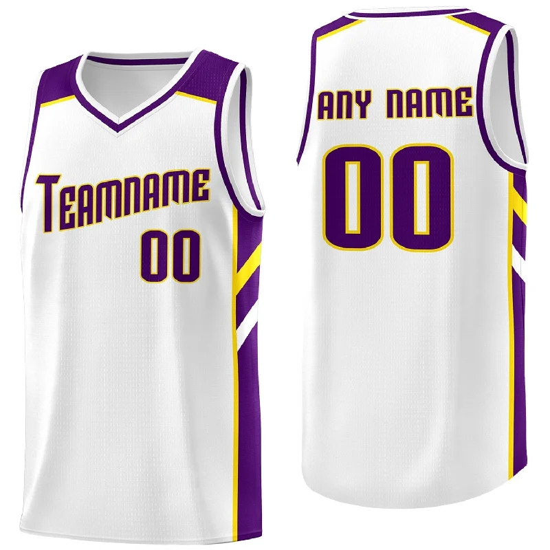 Soccer jersey with professional-grade materials-Basketball jersey with professional-grade materials-Custom White Purple-Yellow Classic Tops Breathable Basketball Jersey