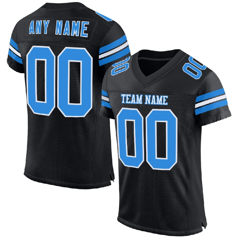 Custom soccer jersey for team spirit-Custom Black Powder Blue-White Mesh Authentic Football Jersey