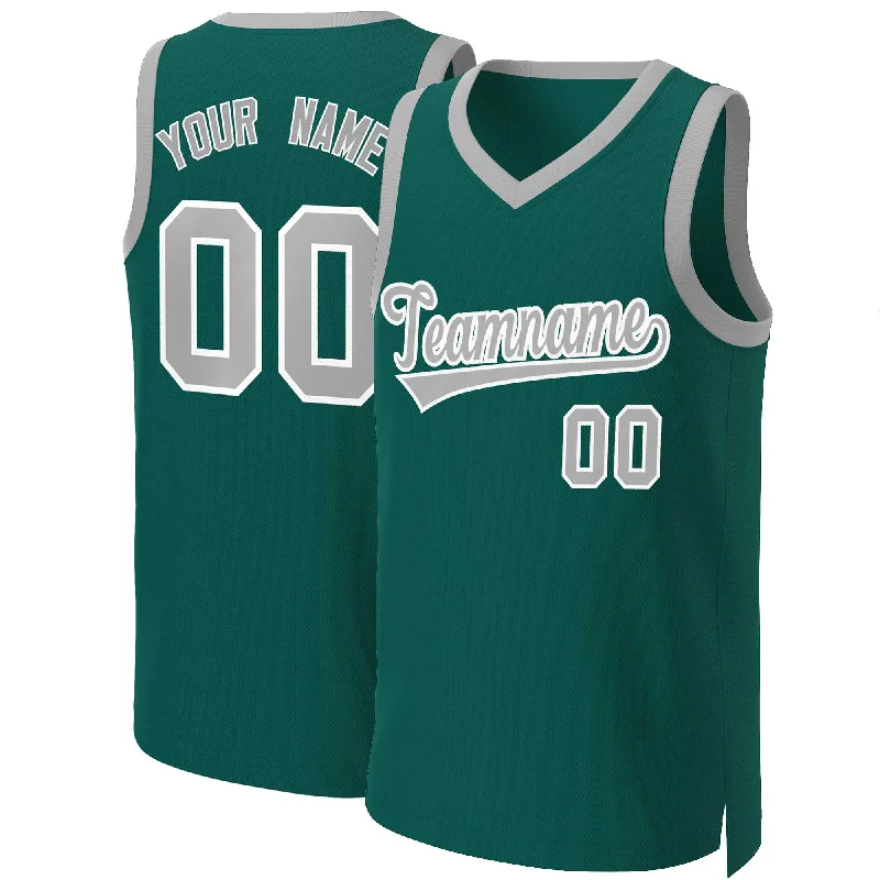 Soccer jersey with team patches and logo customization-Basketball jersey with team patches and logo customization-Custom Aqua Gray-White Classic Tops Basketball Jersey