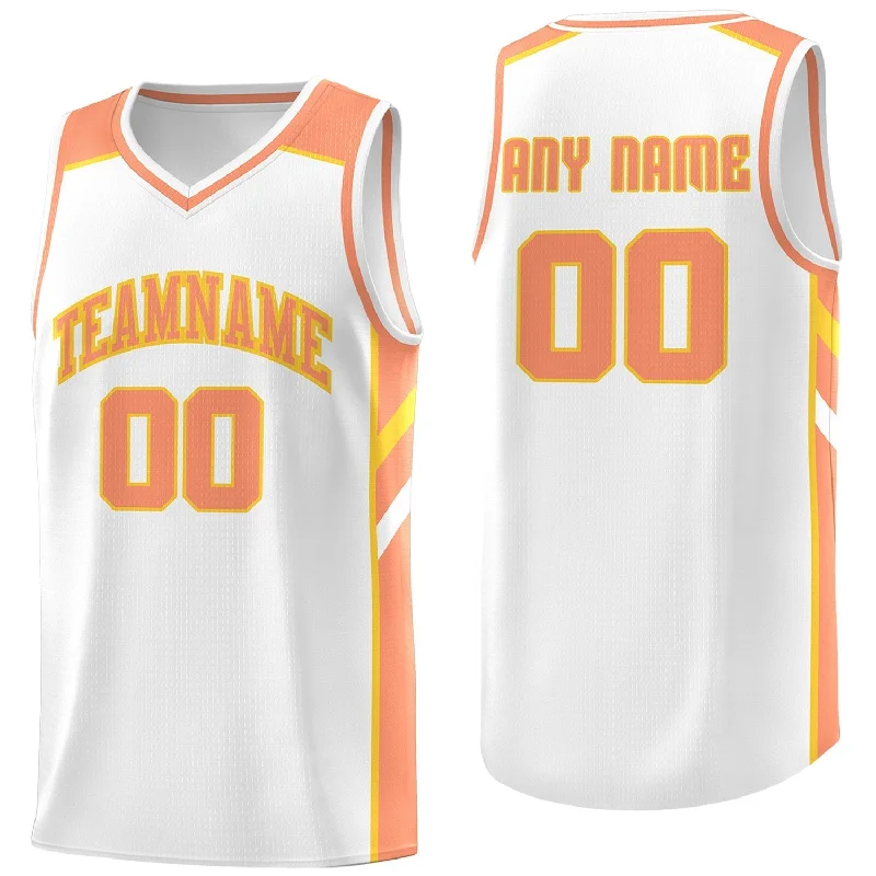 Custom soccer jersey for team bonding experiences-Custom basketball jersey for team bonding experiences-Custom White Orange Classic Tops Men/Boy Athletic Basketball Jersey