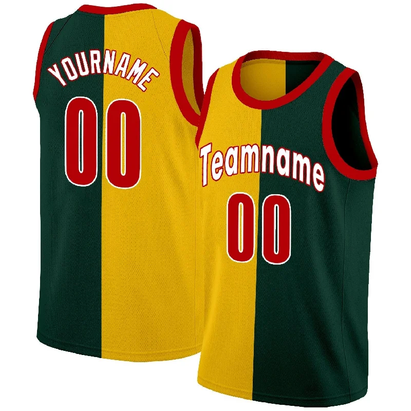 Soccer jersey for competitive players and league games-Basketball jersey for competitive players and league games-Custom Yellow Green-Red Split Fashion Tops Basketball Jersey