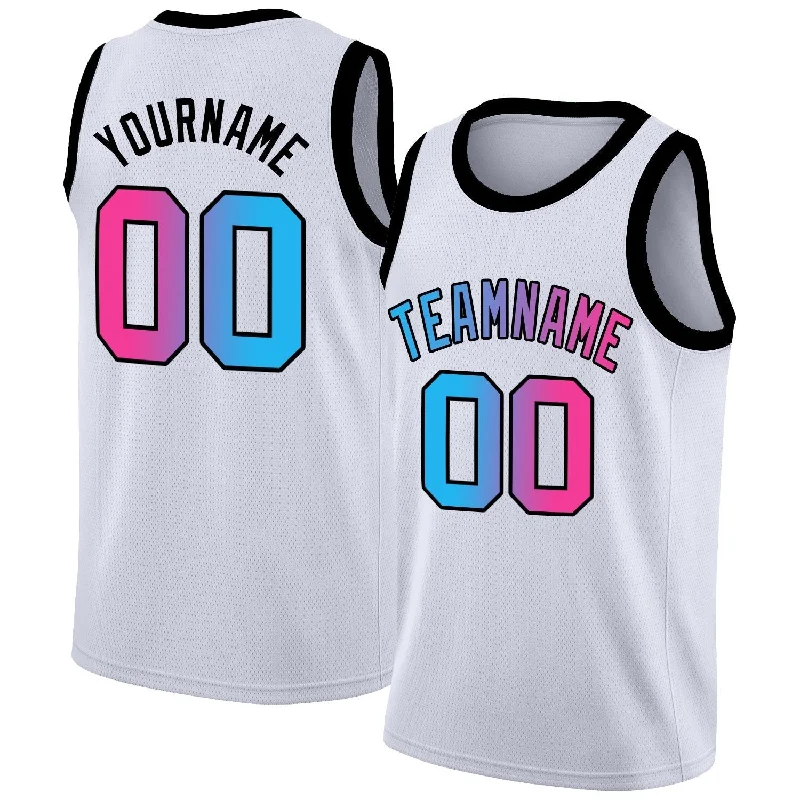 Custom soccer jersey for ultimate team pride-Custom basketball jersey for ultimate team pride-Custom White Pink-Black Gradient Fashion Tops Basketball Jersey