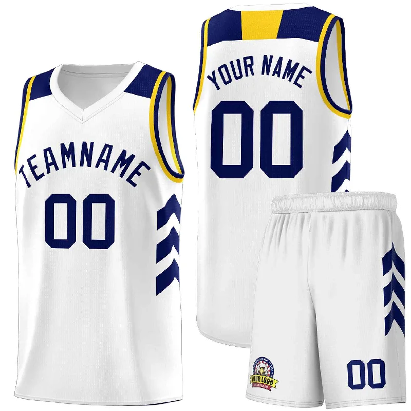 Soccer jerseys with custom patches and designs-Basketball jerseys with custom patches and designs-Custom White Navy Classic Sets Sports Uniform Basketball Jersey