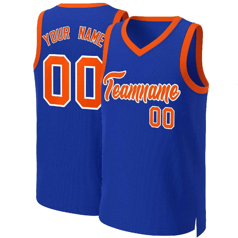 Soccer jersey with moisture-wicking fabric for comfort-Basketball jersey with moisture-wicking fabric for comfort-Custom Royal Orange-White Classic Tops Basketball Jersey