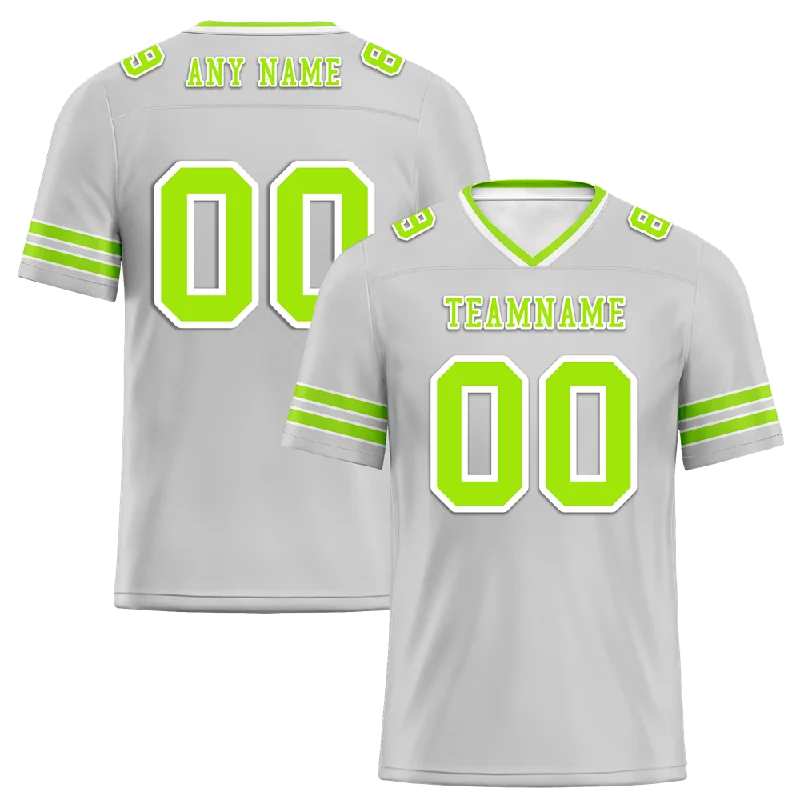 Custom soccer jersey for both players and fans-Custom Grey Sleeve Stripes Green Personalized Authentic Football Jersey FBJ02-bc0f078