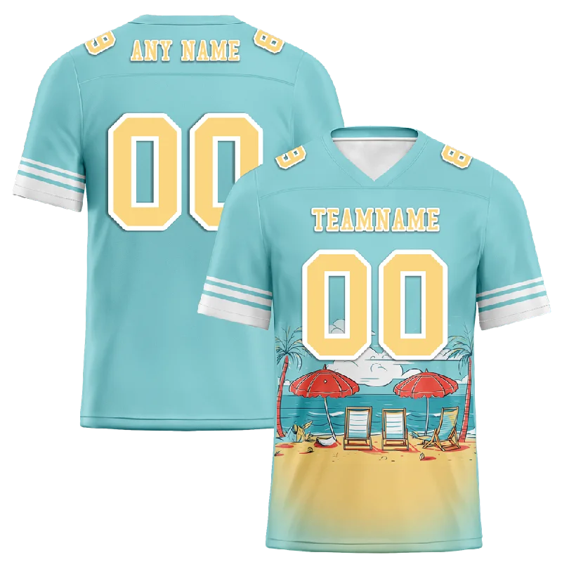 Soccer jersey for school sports events and activities-Custom Aqua Hawaii Yellow Personalized Authentic Football Jersey FBJ02-bc0fa9e