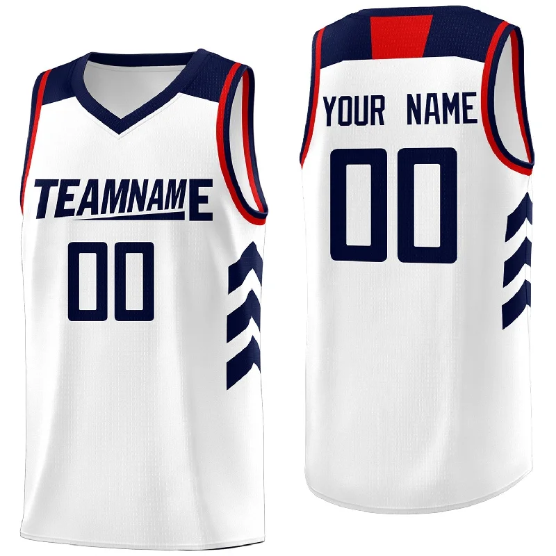 Custom soccer jersey with artistic flair and designs-Custom basketball jersey with artistic flair and designs-Custom White Navy-Red Classic Tops Mesh Sport Basketball Jersey