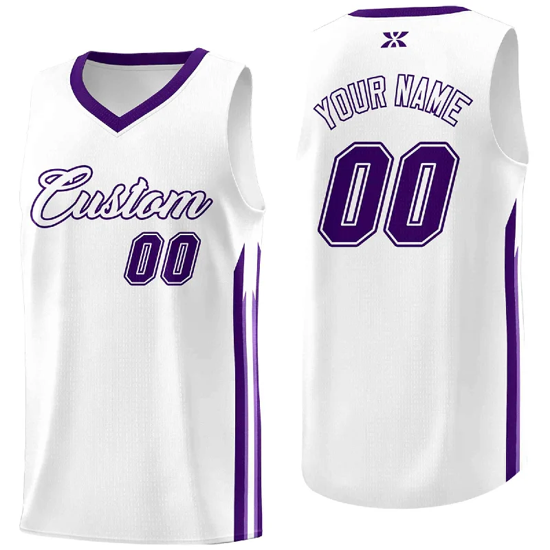 Soccer jersey for sports enthusiasts and collectors-Basketball jersey for sports enthusiasts and collectors-Custom White Purple-Classic Tops Mesh Sport Basketball Jersey