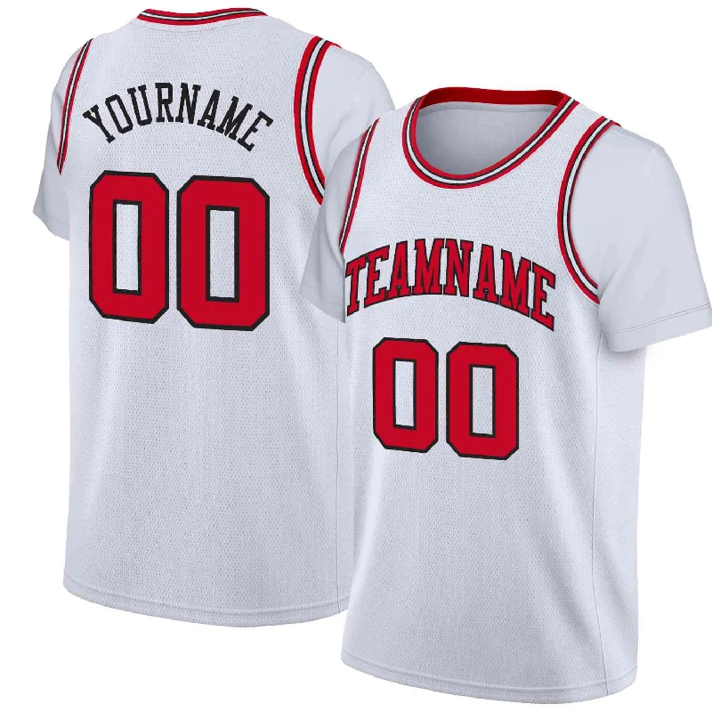 Personalized soccer jersey for casual wear-Personalized basketball jersey for casual wear-Custom White Red-Black Classic Tops Casual Fake Sleeve Basketball Jersey