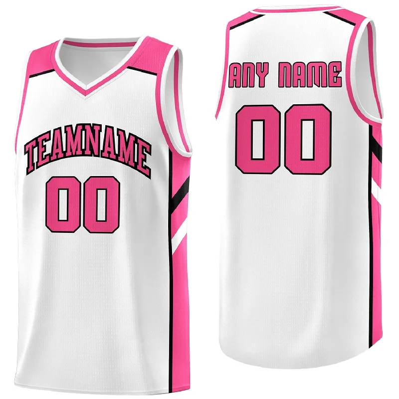 Personalized soccer jersey for casual outings-Personalized basketball jersey for casual outings-Custom White Pink Classic Tops Athletic Basketball Jersey