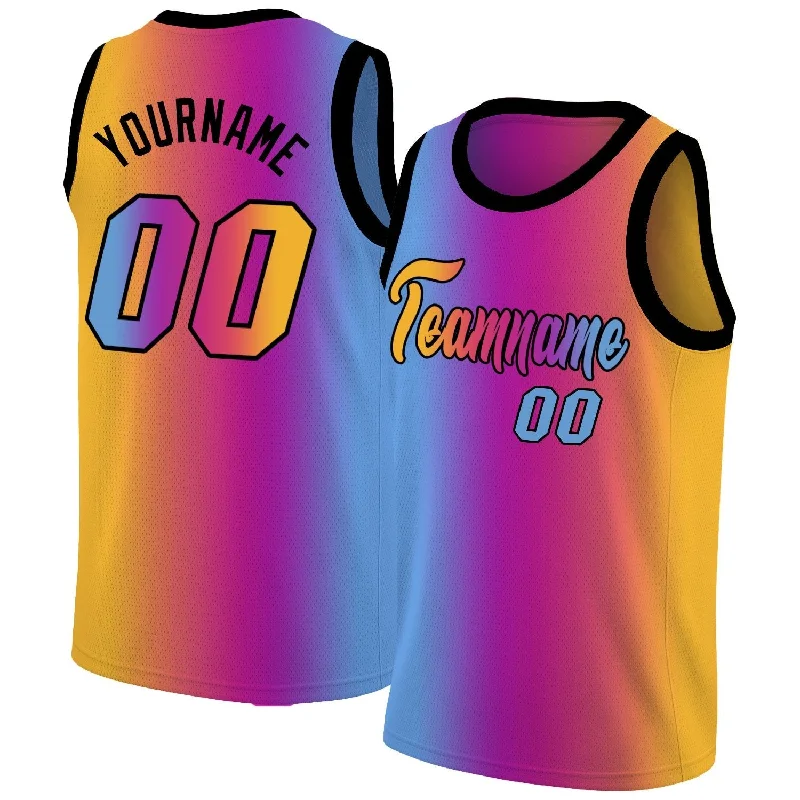 Retro-inspired soccer jersey with classic look-Retro-inspired basketball jersey with classic look-Custom Yellow Purple-Blue Gradient Fashion Tops Basketball Jersey