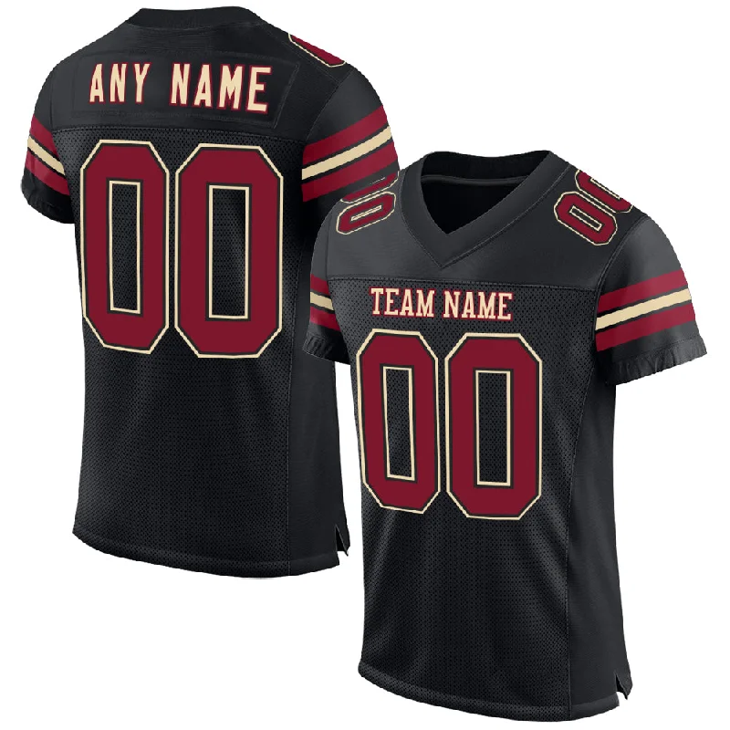 Soccer jersey with breathable fabric for all-day wear-Custom Black Crimson-Cream Mesh Authentic Football Jersey