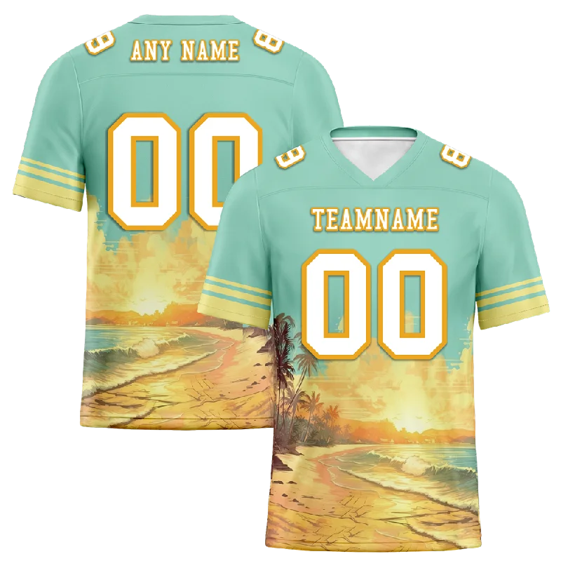 Soccer jersey with player name and number personalization-Custom Aqua Yellow Hawaii White Personalized Authentic Football Jersey FBJ02-bc0fb00