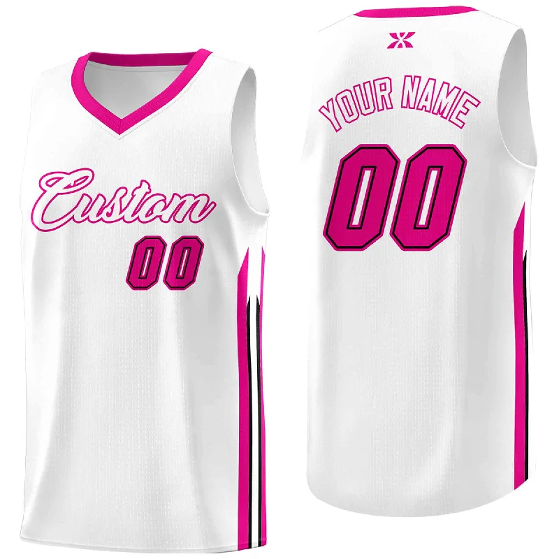 Soccer jersey for casual and professional athletes-Basketball jersey for casual and professional athletes-Custom White Pink-Classic Tops Mesh Sport Basketball Jersey