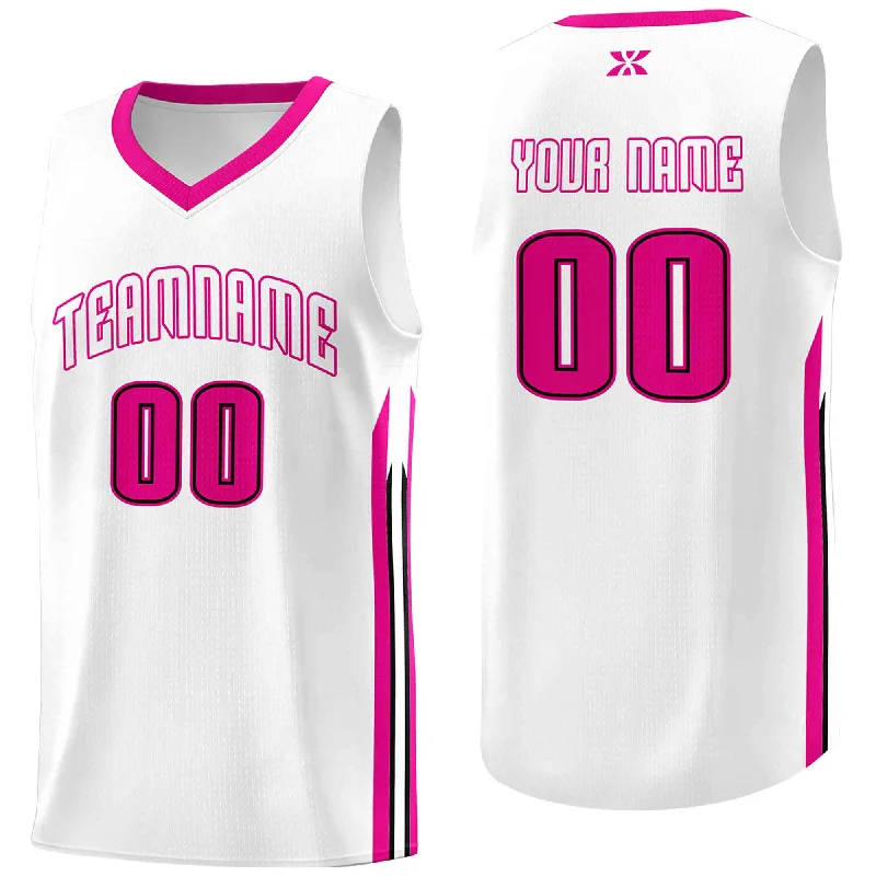 Soccer jersey with retro team design for collectors-Basketball jersey with retro team design for collectors-Custom White Pink-Classic Tops Mesh Sport Basketball Jersey