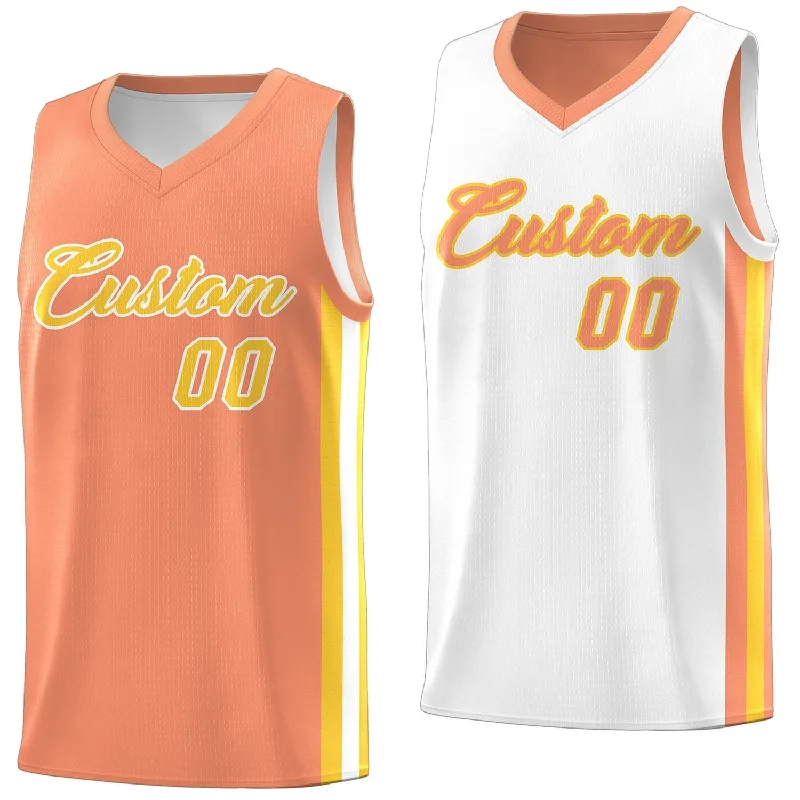 Personalized soccer jersey for sport-themed parties-Personalized basketball jersey for sport-themed parties-Custom White OrangeDouble Side Tops Basketball Jersey